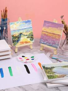 10 piezas de mini lienzos con caballetes para pintura, paquete de paneles de lienzos estirados pequeños con caballete de madera para regalo de fiestas de cumpleaños, regreso a la escuela, Día de Pascua, fiestas de pintura, manualidades y decoración artística del hogar - Multicolor - Ver 3