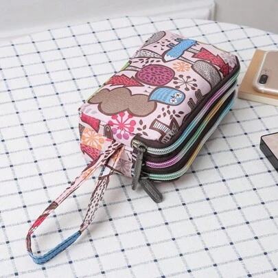 Cartera de embrague larga de 3 capas para mujer, monedero grande con capacidad para llaves, bolso casual para teléfono, cartera de verano para mujer