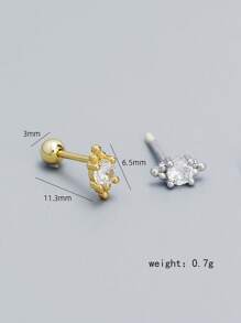 1 Pair 2pcs 925 Sterling Silver Pierced Screw Earrings With Geometric Rhinestone, Delicate Small Everyday Ear Accessories Women Gift