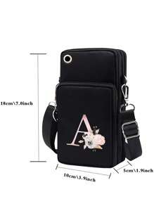 1 件休闲时尚斜挎迷你步行包，带手机布袋，垂直零钱包，适合女士、女孩、旅行、返校、运动跑步礼品臂包、迷你尼龙斜挎手机包、女士多拉链钱包 - 黑色 - 查看 3