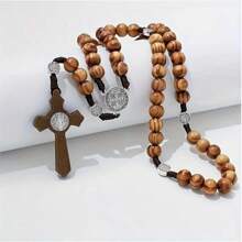 1 Wooden Bead Cross Necklace Hand-Woven Necklace