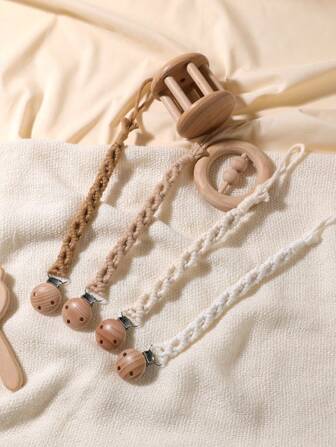 1 件/包带松紧带的奶嘴夹 | 婴儿奶嘴链夹 | 通用奶嘴夹，带山毛榉木扣，适用于婴儿出牙玩具牙胶 | 男孩女孩的理想婴儿礼物