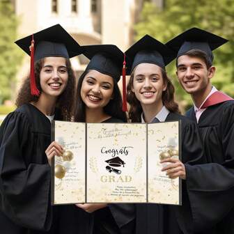 1Pc-2025 Graduation Keepsake Book - Name Thin With Heartfelt Wishes, Golden & Black | Balloon & Laurel Design, Perfect For Graduates, High-Quality Memento For Office Or Home Display|Celebration Album| Yearbook Alternative | Elegant Design | Quality Finish , Graduation Party Decorations