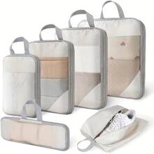 Set de 6 piezas Caja de almacenamiento ligera tipo cubo para viaje, caja de embalaje de equipaje expandible, accesorios de viaje esenciales