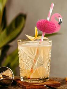 20pcs Flamingo Fruit Paper Straws, Coffee And Cocktail Stirrers, Disposable Straws, Tropical Hawaiian Beach Summer Pool Party Decor - Multicolor - View 6