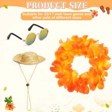 3pcs Summer Porch Goose Outfits For Plastic Goose 23/17'' Lawn Patio Statue Clothes Straw Hat And Hawaiian Lei Costume