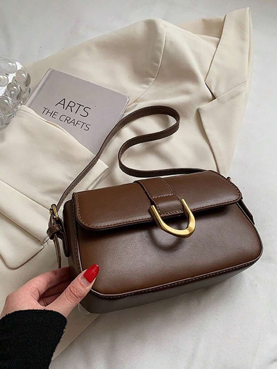 复古咖啡马蹄扣时尚手提包单肩斜挎包
