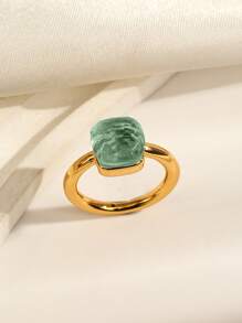 1 件奢华蘑菇不规则形状方形铜戒指，镶嵌锆石和绿宝石，适合情人节、婚礼、母亲节、约会之夜的礼物