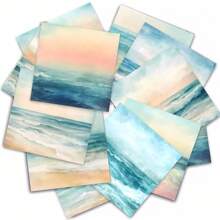 24pcs/Set Retro Beach Wave Theme Scrapbooking Paper, A5 Size, Beach Texture Background, Suitable For DIY Journal, Planner, Craft Paper, Junk Art, Cards, Photo Album, Handwork, Office Supplies, Diary Accessories