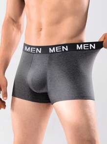 Men's Simple Gray Graphic Printed Stretchy Breathable Boxer Briefs For Everyday Wear - Grey - View 4