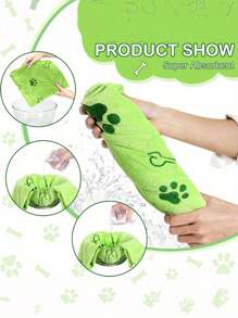 2pcs/1pc Soft Absorbent Pet Towel, 19.68in*39.37in, For Medium Sized Dogs, Quick Drying Toiletries, With Paw Print Design - Multicolor - View 5