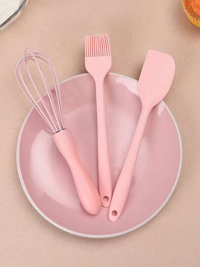 3 piezas/1 pieza Herramientas de Hornear Utensilios de Cocina - Batidor de Silicona/Espátula de Silicona/Cepillo de Silicona, Batidor de Crema, Herramientas para Decorar Pasteles, Juego de Herramientas de Hornear, Mini Raspador de Hornear Cepillo de Aceite Batidor, Utensilios de Cocina Blancos Elegantes, Estilo Ins