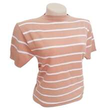 Striped Modal Blouse Short Sleeve Old Money Style Women's Fashion Spring Summer - Nuevo Beige con Blanco - Ver 3