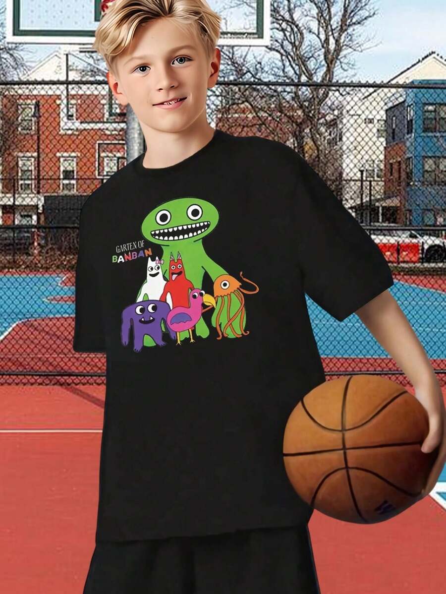 Kids Garten Of Banban T-Shirt - Fun Character Print Tee For Boys Girls - Soft Cotton Blend - Cute Graphic Tee For Playtime School Everyday Wear - Perfect Gift For Banban Fans - Youth Tee - 黑色 - 查看 1