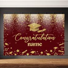Customizable Personalized Red Gold 2025 Graduation Backdrop Banner Class Of 2025 With Gold Glitter Bachelor Hat Diploma Congratulations Graduation Party Theme Customizable Name Happy Graduation Perfect For 2025 Graduation Party Decorations - White - View 3