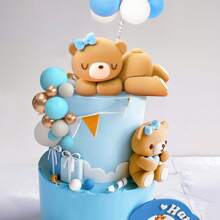 LaVenty 19 piezas Cake Topper de osito de peluche grande de lujo en color azul, decoración de la torta con osito de peluche, decoración de torta de cumpleaños con osito de peluche