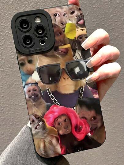 1 Pc New Creative Monkey Pattern Phone Case Compatible With Apple 16 Pro Max, 11/12/13/14 Plus, XR/7/8 Plus/15 PM, Protective Cover,International Version, Not The Domestic Version