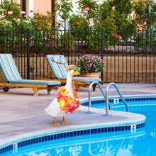 3pcs Summer Porch Goose Outfits For Plastic Goose 23/17'' Lawn Patio Statue Clothes Straw Hat And Hawaiian Lei Costume