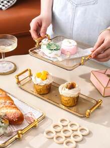 1 件现代简约奢华设计托盘带手柄，适用于甜点、蛋糕、小吃、婚礼、家居使用 - 金色 - 查看 5
