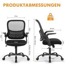Chaise de bureau ergonomique, chaise de bureau avec support lombaire, accoudoirs réglables, chaise pivotante, chaise de bureau réglable en hauteur, chaises de bureau adaptées au bureau et à la chambre - Noir - Voir 3
