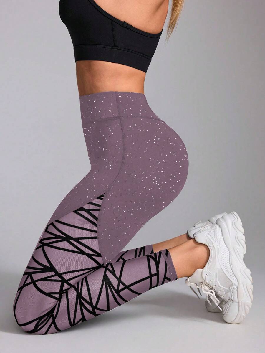Fashion Women's Fleece Mesh Fabric Flash Point Sports Tights - Mauve Purple - View 1