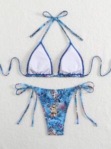 2pcs/Set Women Spaghetti Strap Neck Bikini Swimsuits, Minimalist And Fashion Style For Swimming Pool, Spa, Beach Resort - Multicolor - View 2