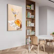 1pc Framed Martini And Grilled Cheese Print Playful Fun Canvas Art Painting Print Poster Aesthetic For Living Room, Bathroom, Bedroom, Hotel, B&B, Apartment, Villa, Gallery, Corridor, Studio, Bar, Club, Office Wall Decoration Ready To Hang
