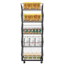 SENDERPICK 5-Layer Retail Display Rack Market Shelf Modern Fruit Vegetable Snack Basket With Wheel - Black - View 1