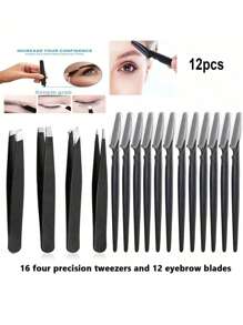 Juego de pinzas - Juego de 8 pinzas de precisión de acero inoxidable para cejas, gran precisión para el vello facial, extracción de astillas y vello encarnado (Negro) 12 recortadores de cejas negros Eliminación del vello, Eliminación del vello facial, Recortador de pelo, Recortador de pelo, Suministros de barbería, Corte de pelo, Bolsa, Organizador, Almacenamiento, Accesorios para el cabello