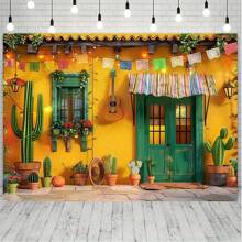 1 pieza de Telón de fondo para fiesta mexicana vibrante - Decoración colorida para el 5 de mayo y eventos temáticos, Pancarta de poliéster resistente con escena festiva, sin necesidad de energía, Decoraciones para fiesta mexicana