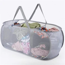 透气、坚固、可折叠、节省空间 3 分隔洗衣篮、带手柄、开口大、有侧袋的网状弹出式洗衣篮、透气、坚固、可折叠、节省空间的设计、礼品洗衣篮、洗衣篮浴室收纳盒、篮子、储物篮、可折叠洗衣篮