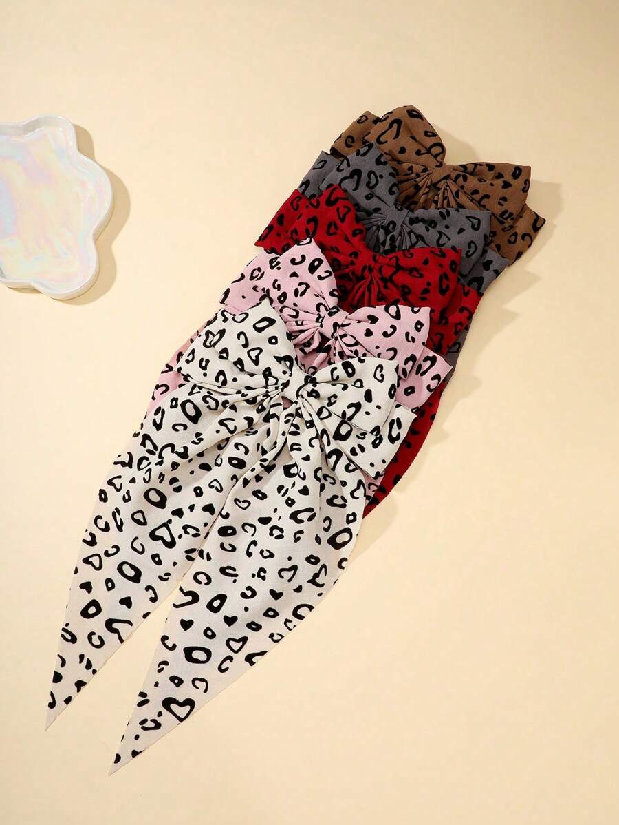 1/2 件豹纹超大蝴蝶结发夹，带织物丝带，复古风格顶夹，适合优雅马尾辫，时尚发饰，适合日常使用