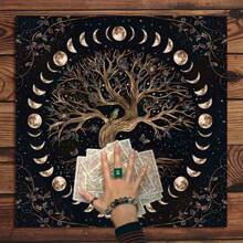 1pc Wild Flower Garden Fabric, Tree Of Life Tarot Altar Cloth, Tarot Tablecloth, Witchcraft Decor, Astrology Oracle Card Mat, Used For Tarot Reading Room Decoration