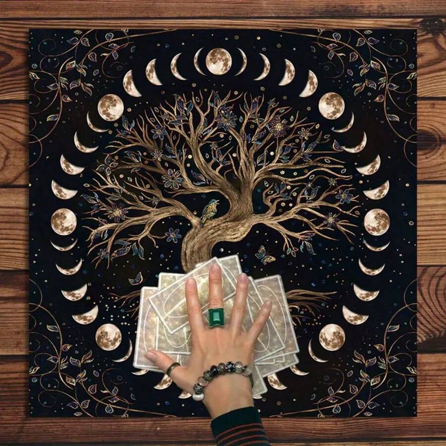 1pc Wild Flower Garden Fabric, Tree Of Life Tarot Altar Cloth, Tarot Tablecloth, Witchcraft Decor, Astrology Oracle Card Mat, Used For Tarot Reading Room Decoration