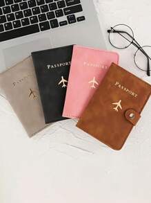 1pc Passport Holder Minimalist Travel Accessory - Convenient Storage Passport Multi-Card PU Passport Holder - Snap Closure Faux Leather Lining Airplane Pattern Holiday Supplies Travel Items Passport Wallet Travel Accessories Business Casual Woman And Man Travel Essentials Travel Must Haves For Travel And Back To School For Gift Giving Family Friends Lovers Mother's Day Gift