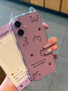 1 Stück Handyhülle mit Katzenpfoten-Umriss und Slogan, transparente Schutzhülle mit Luftpolster, 1,5 mm weiches TPU-Silikon Katzenohr-Design mit Schlaufenloch, geeignet für 16/16Pro/16PLUS/16Promax/15Promax/11/12/13/14/15Plus/15Pro/14Pro/13Pro/16E