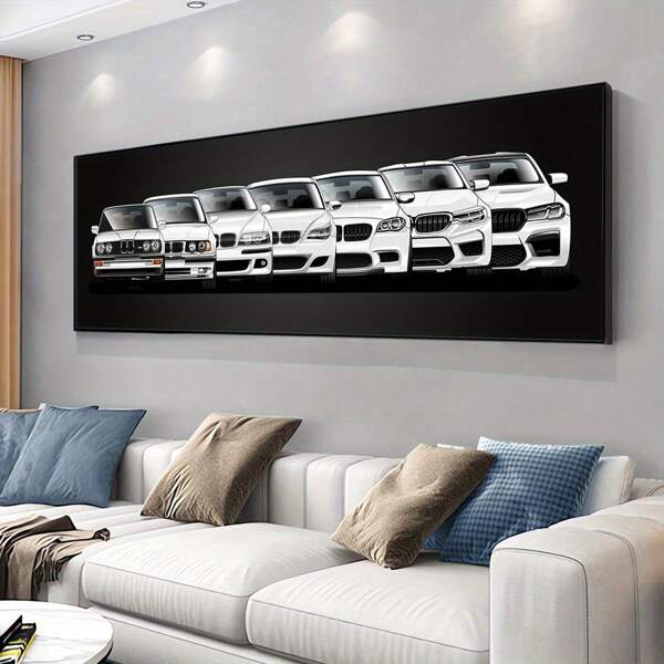 BAEMEFLE 1 Cartel de lienzo moderno de un automóvil - Diseño de vehículo en blanco y negro de moda, impresión en tela impermeable, apto para decoración de sala de estar, dormitorio, oficina - Regalo único para entusiastas de los automóviles, sin marco, decoración moderna de sala de estar Obra de arte sin marco de automóvil, decoración de automóviles