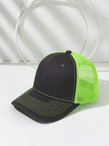 1pc Men's Fashionable Contrast Color Slightly Curved Brim Breathable Mesh Baseball Cap, Sun Protection Hat - Multicolor - View 18