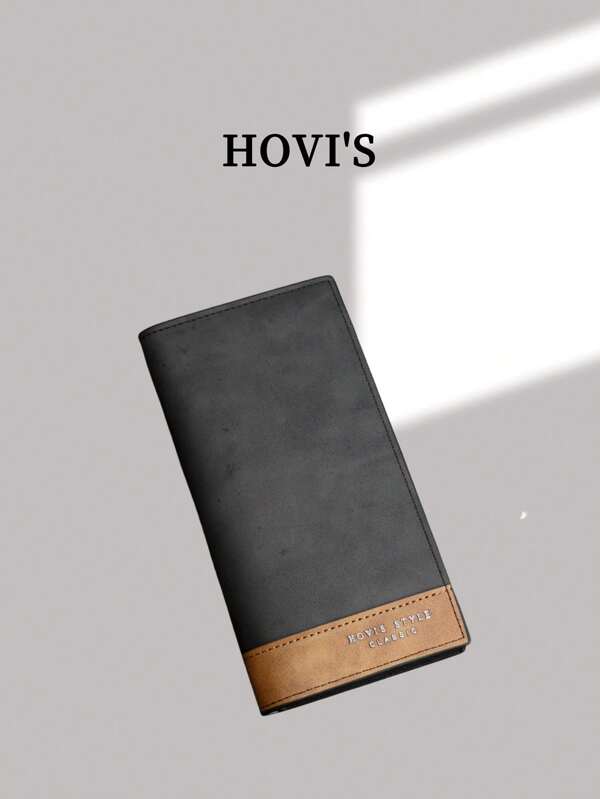HOVI'S Men Long Wallet Fashion Patchwork Color Block Slim Leather Wallet Multiple Card Slots Suit Bag Business Card Holder ID Wallet Mini Bag Small Bag