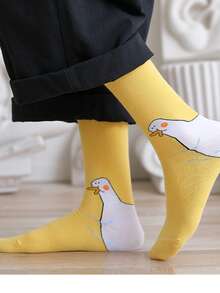 جوراب خاص من نمطي البط و صغير البط المطبوعين، جوراب طويل حتى الكاحل، زوج واحد/زوجين، جوارب مطابقة للأزواج والعائلة - متعدد الألوان - مشاهدة 5