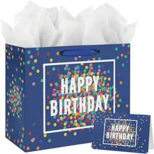 1 件优质黑色生日快乐礼品袋 - 包括薄纸、贺卡和优雅的设计 - 非常适合男士和女士的生日、派对和情人节庆祝情人节