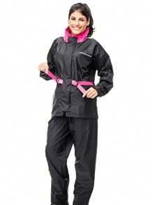 Women's Nylon Pantaneiro Biker Raincoat With Pink Collar - Pink - View 2