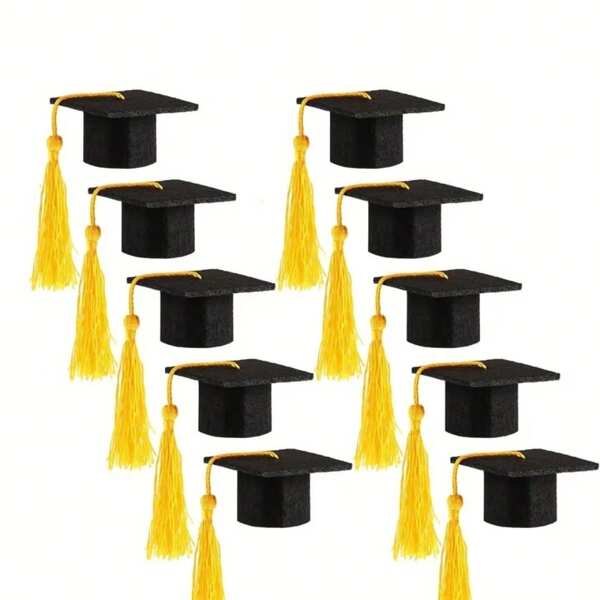5pcs/10pcs Mini Graduation Cap With Tassel, Made Of Polyester Fiber, No Power Requirement, No Feathers, Suitable For Graduation Party Decoration, Bottle Decor, Celebration Accessories