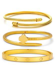 1-3 peças de aço inoxidável trevo design pulseiras pulseiras conjunto de joias da moda, adequado para uso diário e presentes de festival