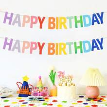 1pc Rainbow Letter Birthday Pull Flag, Colorful Letter Bunting, Happy Birthday Party Decoration Banner