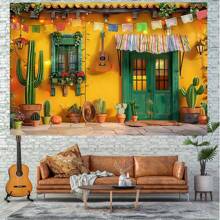 1 pieza de Telón de fondo para fiesta mexicana vibrante - Decoración colorida para el 5 de mayo y eventos temáticos, Pancarta de poliéster resistente con escena festiva, sin necesidad de energía, Decoraciones para fiesta mexicana