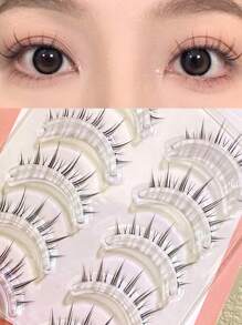 5pcs 5 Pairs Of Soft And Reusable Upper Eyelashes, 8-10mm Soft, Extremely Fine, Black Stem, Natural Simulation, Comic Like, Fake Eyelashes, Slender, Thick, Straight, European And American Style, Slouchy Eyelashes, Portable, Essential For Daily Commuting Makeup
