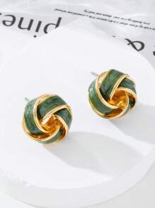 1 对夏季假期时尚甜美绿色油滴几何环绕女士耳钉 - 綠色 - 查看 4