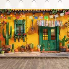 1 pieza de Telón de fondo para fiesta mexicana vibrante - Decoración colorida para el 5 de mayo y eventos temáticos, Pancarta de poliéster resistente con escena festiva, sin necesidad de energía, Decoraciones para fiesta mexicana