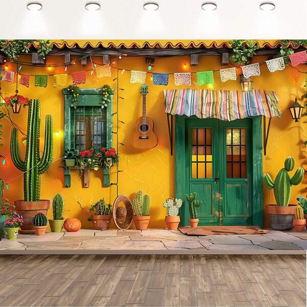 Painel de fundo vibrante para festa de Carnaval Mexicano (pacote com 1) - Decoração colorida para eventos com tema de 5 de maio, banner de poliéster durável, cenário festivo, não requer energia elétrica, decoração para festa mexicana.